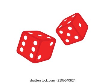 Set of red dice. Cube for table, gambling. Isolated vector illustration on white background.