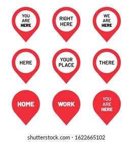 Set of red direction pointers. You are here pin