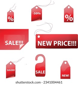 Set of red discount price labels