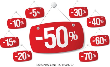 Set of red discount price labels