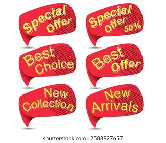 set of red discount and sale labels new collection