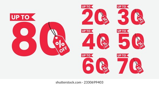 Set of red discount tags and labels