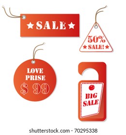 Set of red discount tickets. Vector.