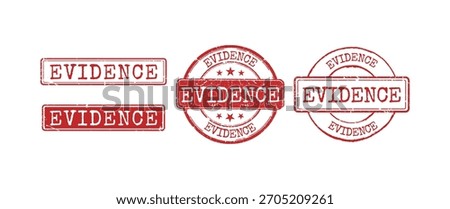 Set of red distressed vintage rubber stamps with the text EVIDENCE