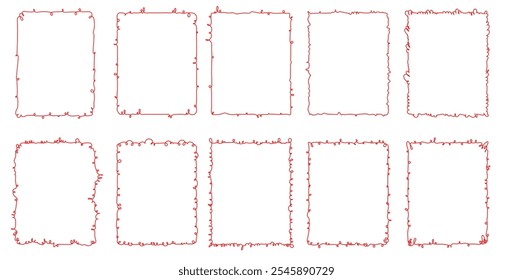 Set of the red doodle frames. Hand drawn borders