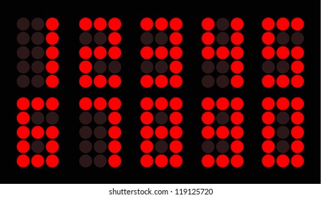 Set of red dot digital number on black