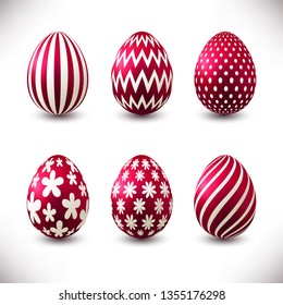 Set of red easter eggs isolated on white background for your design.