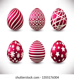 Set of red easter eggs isolated on white background for your design.