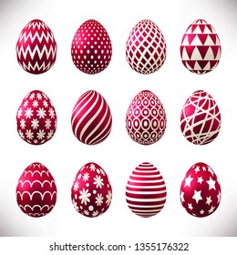 Set of red easter eggs isolated on white background for your design.