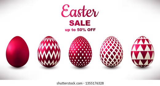 Set of red easter eggs isolated on white background for your design.