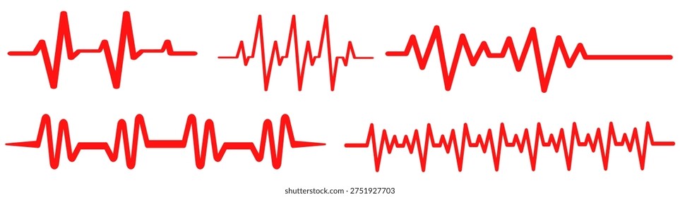 set red ECG heartbeat lines icon design vector 