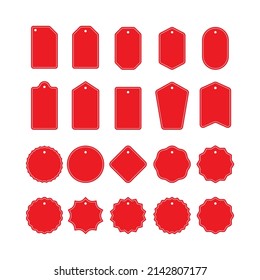 set of red empty price tag design, various price tag collection template vector