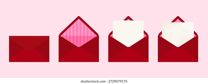 Set von rotem Umschlag mit leerem Papier Notizkarte Grafik-Illustration