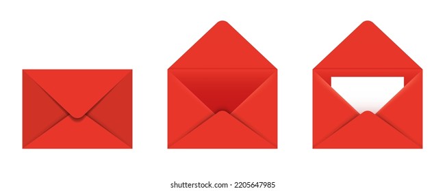 A set of red envelopes. Vector clipart isolated on white background.	
