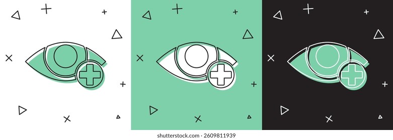 Set Red eye effect icon isolated on white and green, black background. Eye redness sign. Inflammatory disease of eyes.  Vector Illustration