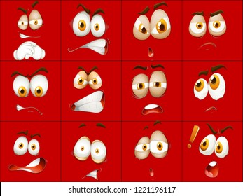 Set of red face expression illustration