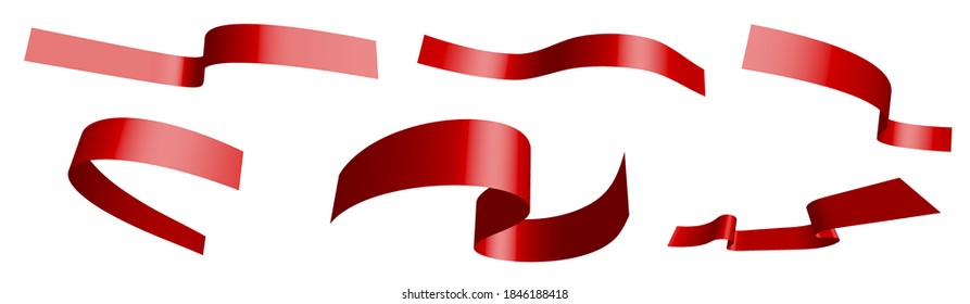 Conjunto de cintas festividades rojas sobre fondo blanco. Día Mundial de la Lucha contra el SIDA, 1º de diciembre. Separación en capas inferiores y superiores. Elemento de diseño. Vector de fondo blanco