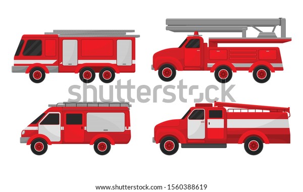 Set Red Fire Engines Vector Illustration Stock Vector (Royalty Free ...