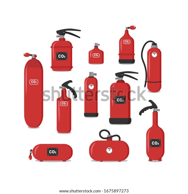 Set Red Fire Extinguishers Icons Safety Stock Vector (Royalty Free ...