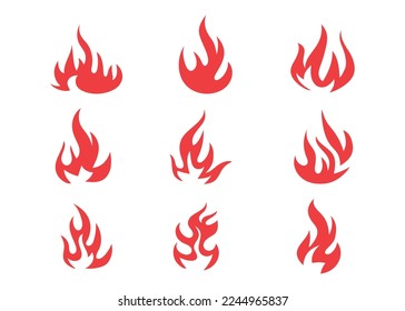 Set red fire flame. Collection of hot flaming element. simple concept of energy and power. Isolated vector illustration in flat style