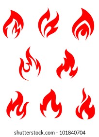 Set of red fire flames for warning symbols, such logo. Jpeg version also available in gallery