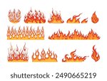 set of red fire flat design vector design isolated white background