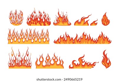 set of red fire flat design vector design isolated white background