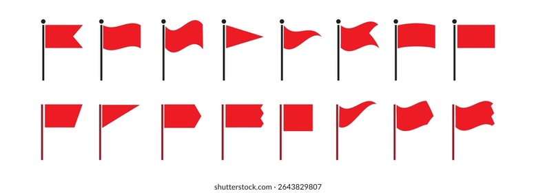 Set of red flag icon. Waving flag. Different flag set. on white background. Vector illustration.