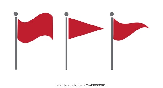 Set of red flag icon. Waving flag. Different flag set. on white background. Vector illustration.