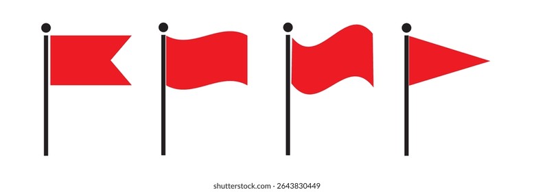 Set of red flag icon. Waving flag. Different flag set. on white background. Vector illustration.