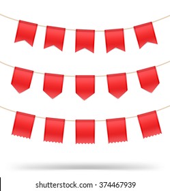 Set of red flags on the rope. Vector illustration