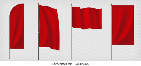 Set of red flags. Template isolated on a transparent background. Vector illustration.