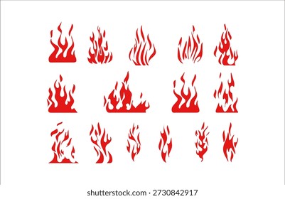 Set of Red Flame Icons, Fire Symbols, Flat Design Vector Illustration