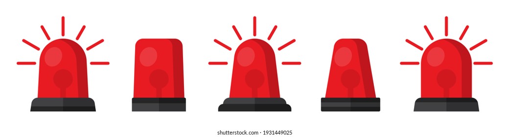 Set of red flasher siren in a flat design