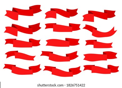 Set of red flat ribbons isolated on white background. Ribbon banner vector illustration. Watercolor lace.