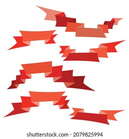 Set of red flat ribbons isolated on white background. Ribbon banner vector illustration.