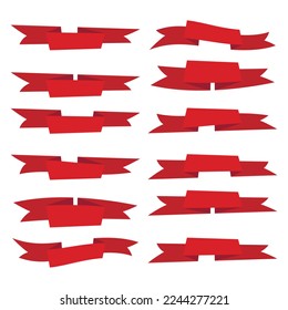 Conjunto de cintas planas rojas aisladas sobre fondo blanco. Ilustración vectorial de banner de cinta de opciones. encaje acuarela.