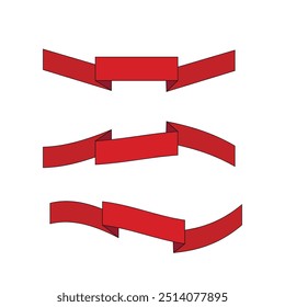 Set of red flat ribbons isolated on white background. Ribbon banner vector illustration. Watercolor lace.