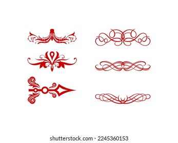 Set of red floral corners vector template with on white background