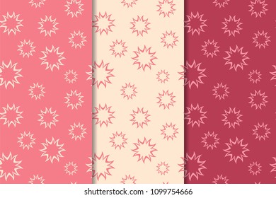 Set of red floral ornaments. Cherry pink vertical seamless patterns. Wallpaper backgrounds
