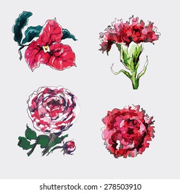 Set red flowers