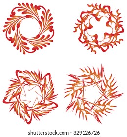 Set of red flowers on a white background