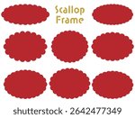 Set of red fluffy oval circle frames with scalloped edges