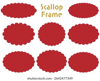 Set of red fluffy oval circle frames with scalloped edges