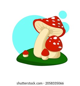 A set of red fly agaric mushrooms. Cartoon vector illustration for children