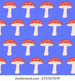 Conjunto de cogumelos agáricos da mosca vermelha em estilo vetor plano. Ilustrações bonitas de toadstool desenhadas à mão com diferentes formas e ângulos, isoladas em fundo branco. Fungos florestais, conto de fadas, elementos de design botânico e natureza.