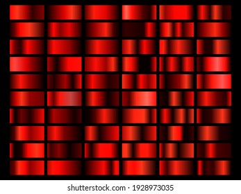 Set Of Red Foil Texture Background. Metal Gradient Template. Vector Illustration