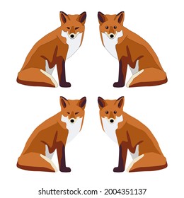 Set of the red fox an outline for colouring with cartoon eyes