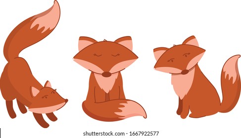 Mit roten Füchsen in verschiedenen Posen. Illustrationssatz für tierische Vektorillustration