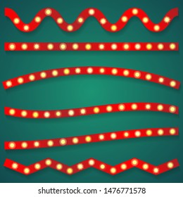 Set of red frame elements different forms with yellow light bulbs